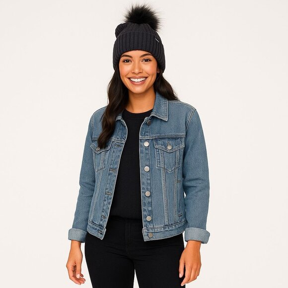 Lululemon Cable Knit Pom Beanie Black Faux Fur Ribbed Winter Hat One Size - Picture 4 of 8